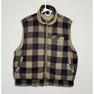 Mens Reversible Padded Utility Vest Plaid Khaki Workwear Outdoor XL‎ Cabincore